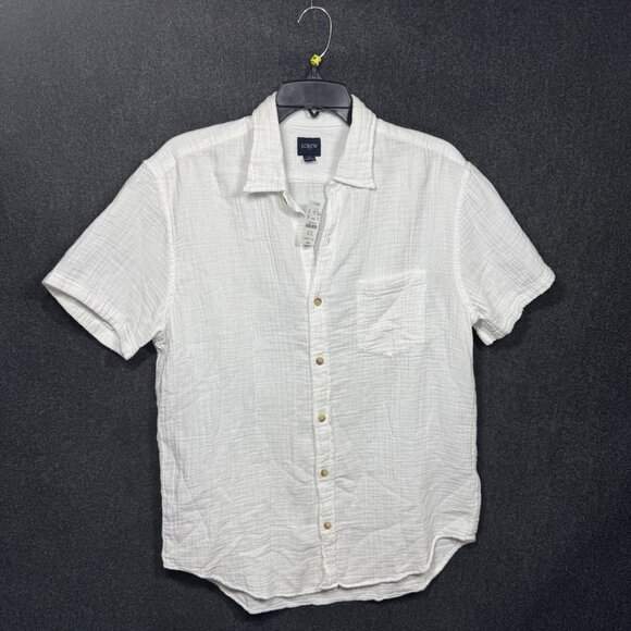 J Crew Shirt Men's Short-Sleeve Gauze Button Shirt Pocket In White Size M NEW - Picture 1 of 6